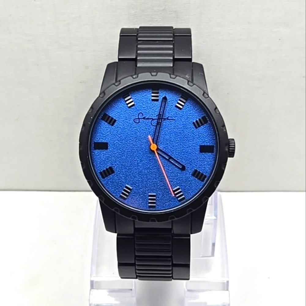 Mens Sean John Urbin 43mm Black Blue Watch SJ0001BKB New Battery Quartz Analog